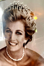 Detail crop — Diana's face in the Spencer tiara, with pearl necklace and drop pearl earring, from the portrait close-up