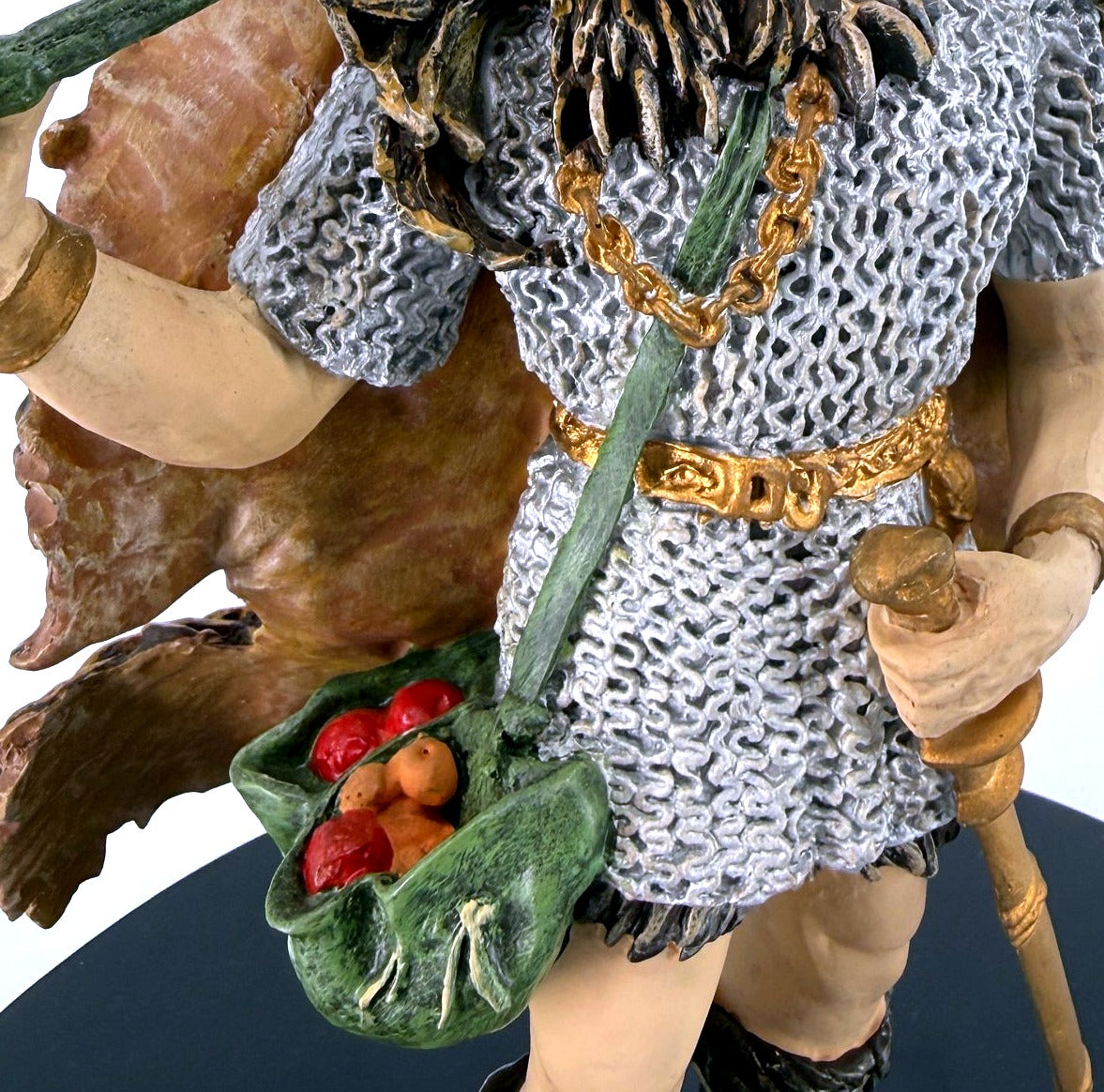Detail: chainmail, gold chain and fruit satchel (detail from seller photo)