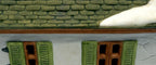 Department 56 Scrooge & Marley Counting House, Dickens' Village, 1986 – detail: upper windows with green shutters