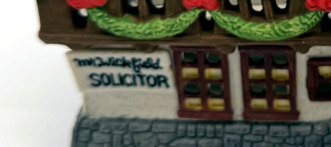 Department 56 Mr. Wickfield Solicitor, Dickens' Village, David Copperfield, 1989 – detail: painted Mr. Wickfield Solicitor sign