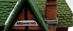 Department 56 Browning Cottage, Dickens' Village, 1994 – detail: painted BROWNING sign and upper casement window
