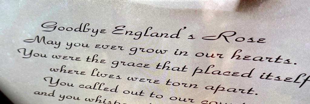 Detail crop — the printed title “Goodbye England’s Rose” and the opening lines of the farewell verse as printed on the piece