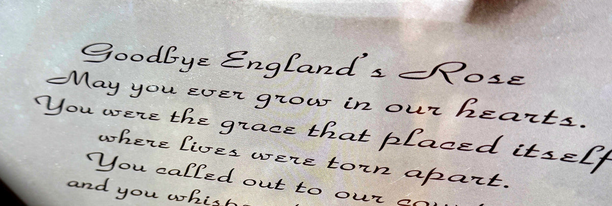 Detail crop — the printed title “Goodbye England’s Rose” and the opening lines of the farewell verse as printed on the piece