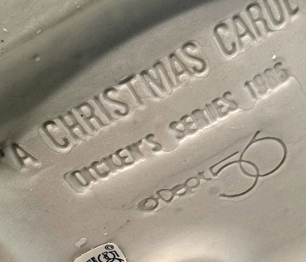 Department 56 M. Fezziwig Warehouse, Dickens' Village, 1986 – detail: molded underside stamp, A Christmas Carol, Dickens' Series 1986, Department 56