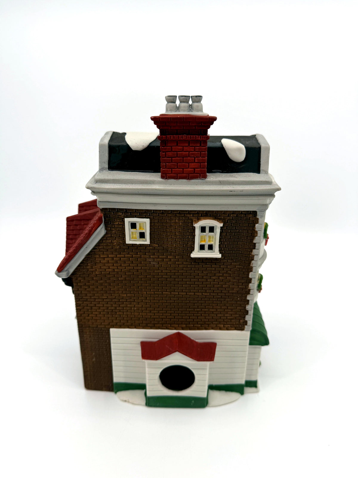 Department 56 Crown & Cricket Inn, Dickens' Village, 1992 First Edition – back view showing the light-cord opening