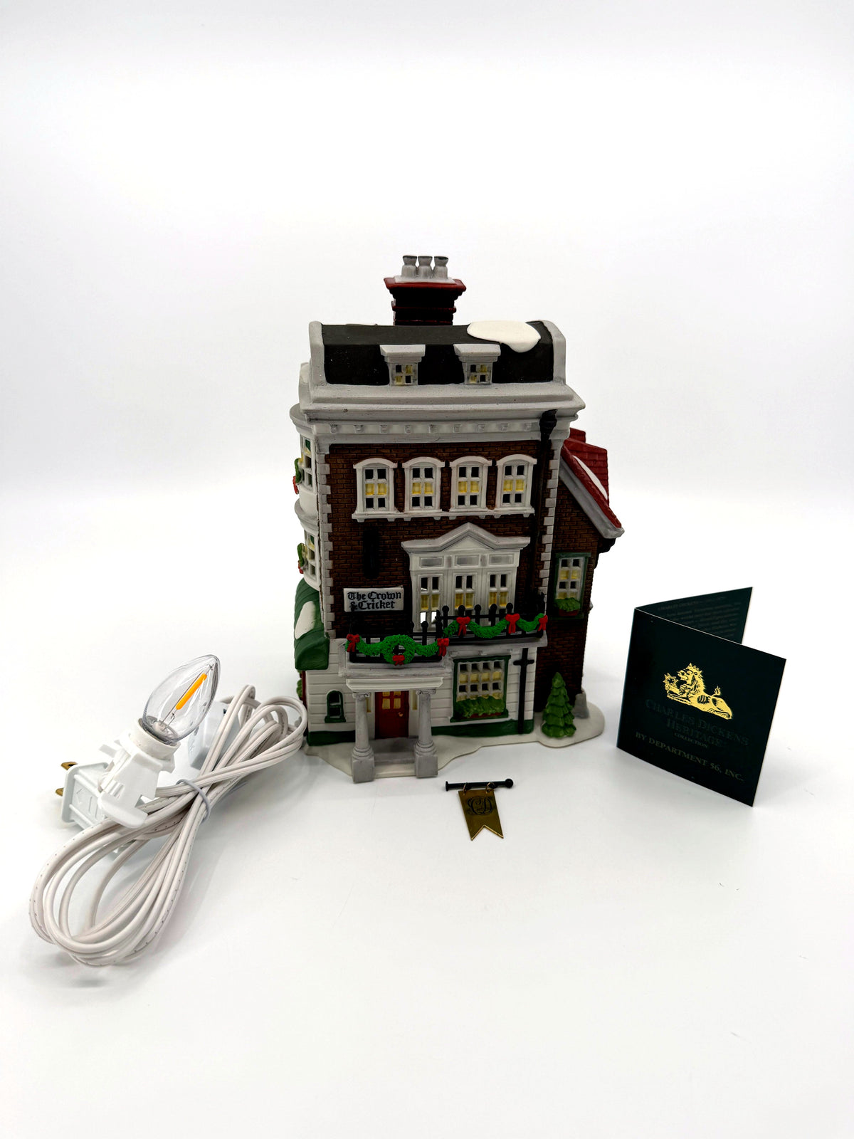 Department 56 Crown & Cricket Inn, Dickens' Village, 1992 First Edition – complete set, wider view