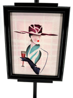 Vintage 1993 Art Deco-style fashion lady framed wall art — front view on display stand
