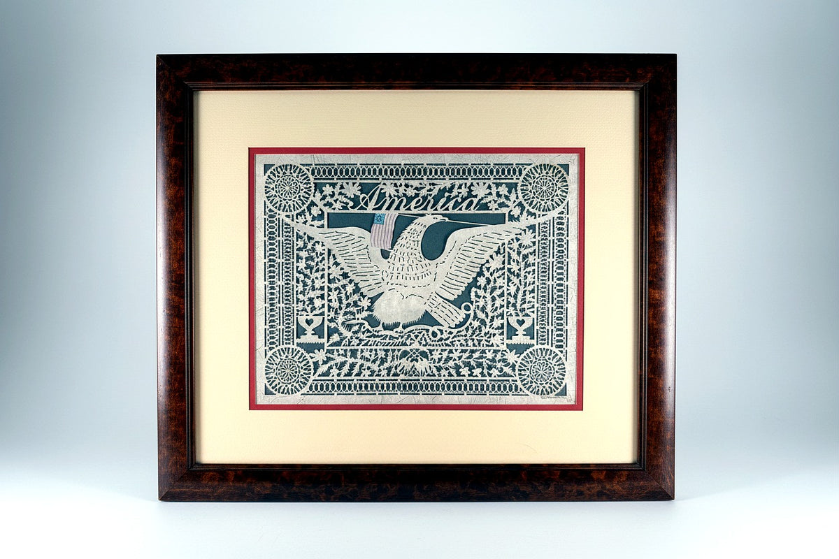 1992 Eavenson America framed scherenschnitte cut-paper folk art