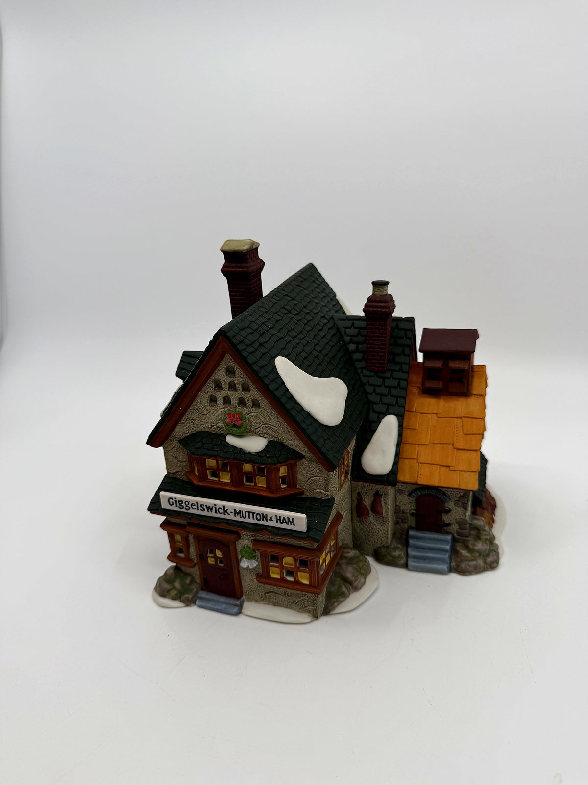 Department 56 Giggelswick Mutton & Ham lighted Dickens' Village building, front three-quarter view with shop sign