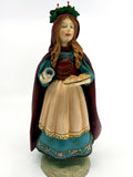 Duncan Royale St. Lucia figurine, History of Santa II, 1985 — full front view with candle crown, tray of baked goods and bell