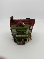 Department 56 Dickens' Village The Mermaid Fish Shoppe #5926-9 — front view from above showing the red tile roof