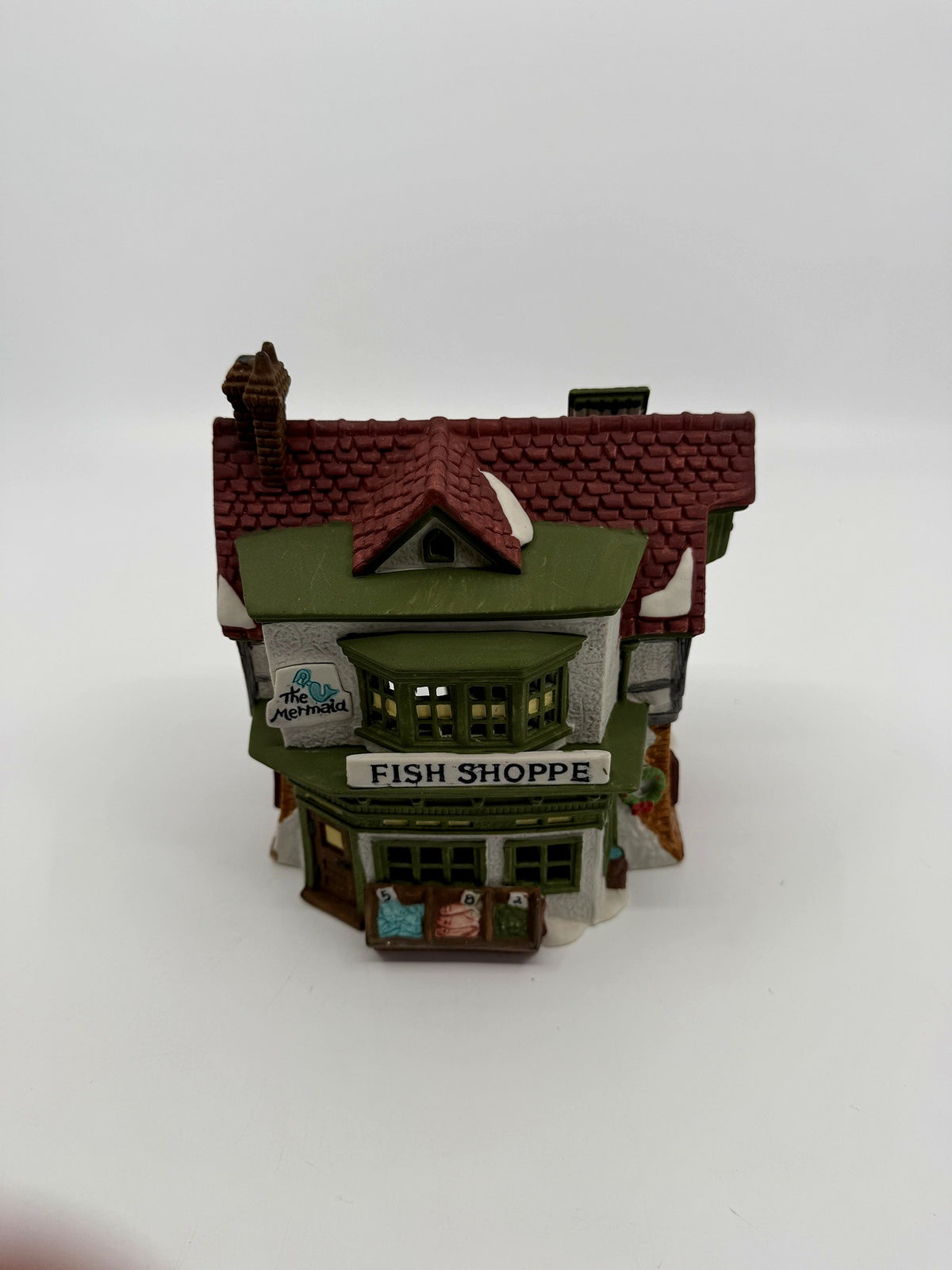 Department 56 Dickens' Village The Mermaid Fish Shoppe #5926-9 — front view from above showing the red tile roof