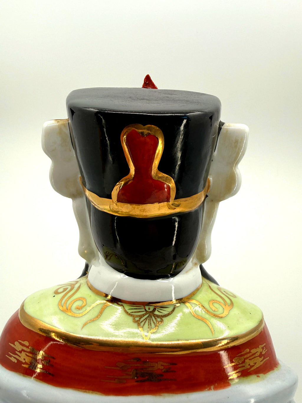 Vintage Chinese porcelain Lu Xing prosperity god statue, Taiwan — back of the headdress