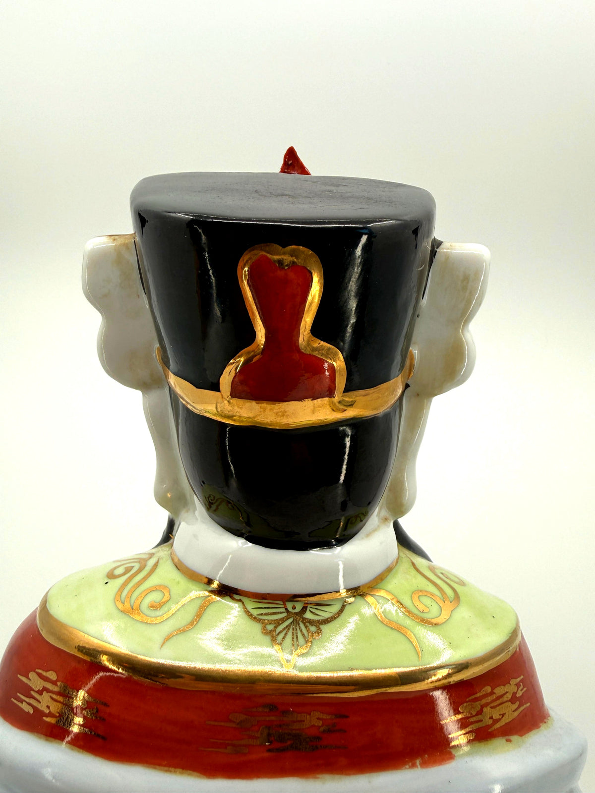 Vintage Chinese porcelain Lu Xing prosperity god statue, Taiwan — back of the headdress