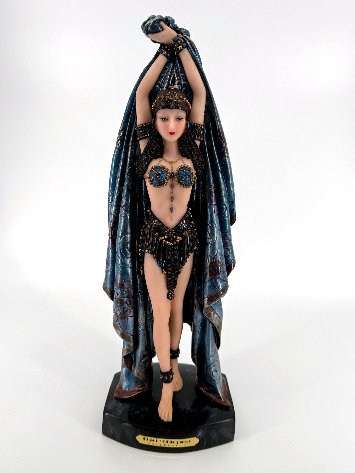 Objet d'Elegance Dance of the Seven Veils Art Deco-style dancer figurine — full front view of the dancer on her black base