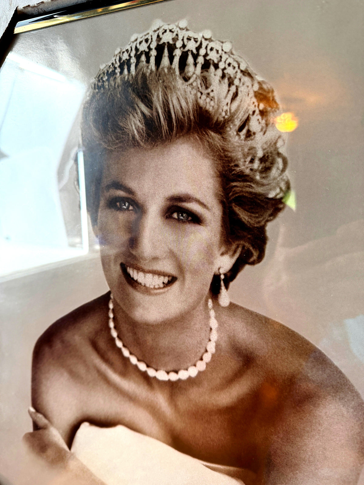 1997 Princess Diana Goodbye England's Rose memorial framed portrait — close-up of the portrait — Diana in the Spencer tiara and pearl necklace