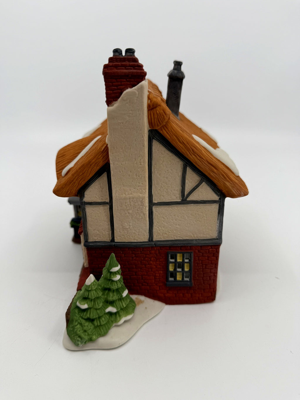 Department 56 Dickens' Village Betsy Trotwood's Cottage #5550-6, David Copperfield — gable end with half-timbered walls and brick chimney