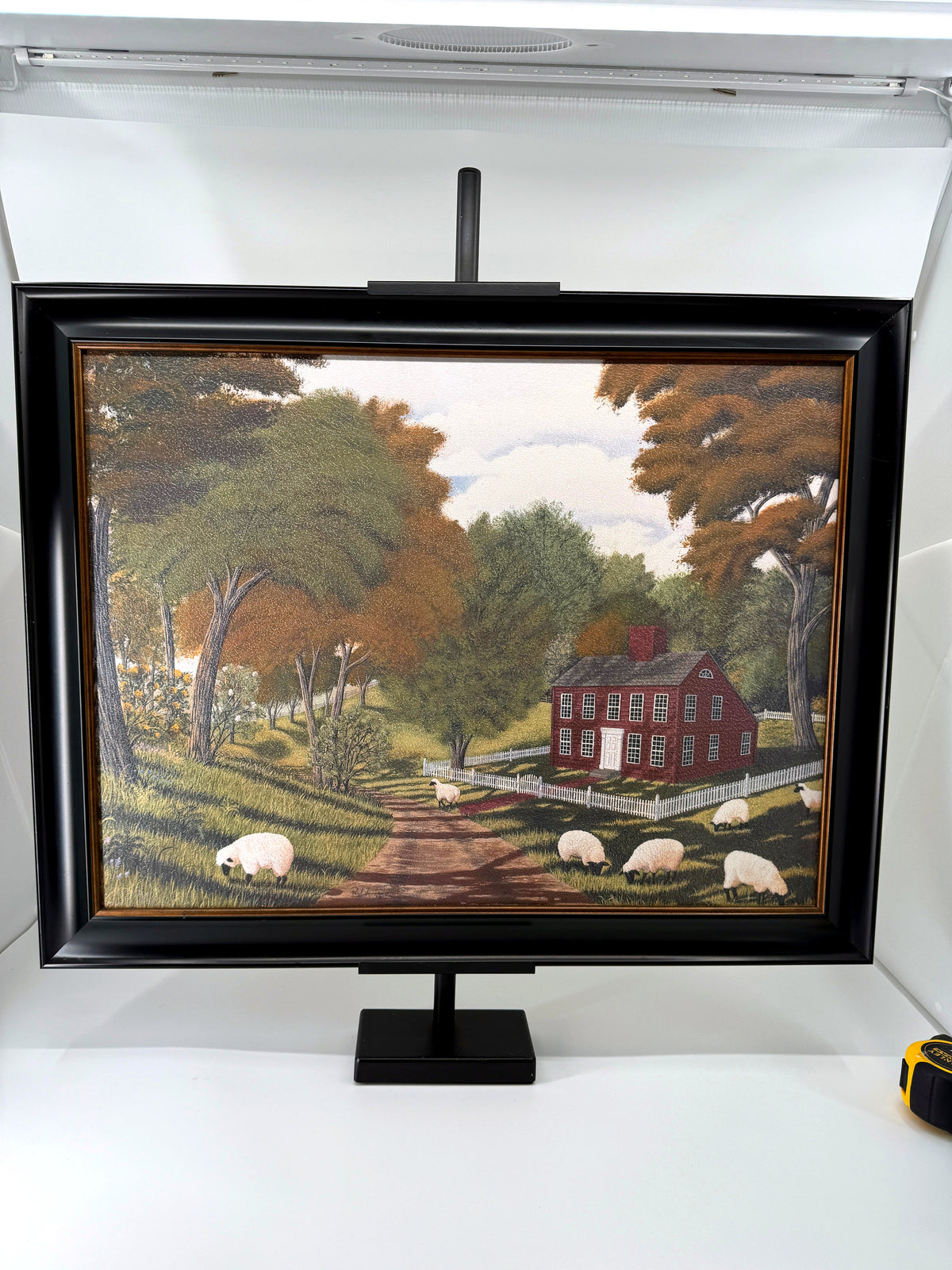 Paul Jamieson sheep farm textured print, Ragon House Collection — front view on a display stand