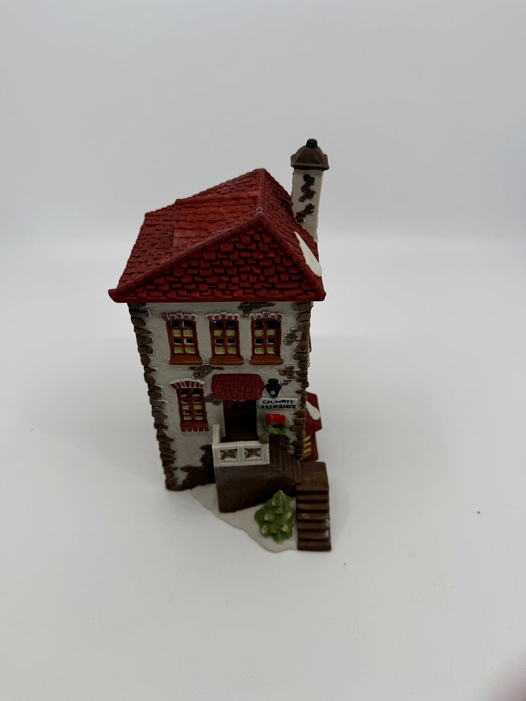 Department 56 Dickens' Village C. H. Watt Physician #5568-9 — three-quarter view from above showing the red tile roof