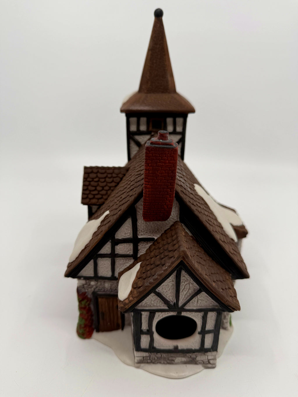 Department 56 Dickens' Village Old Michaelchurch 1992 lighted porcelain church — back view with light cord opening