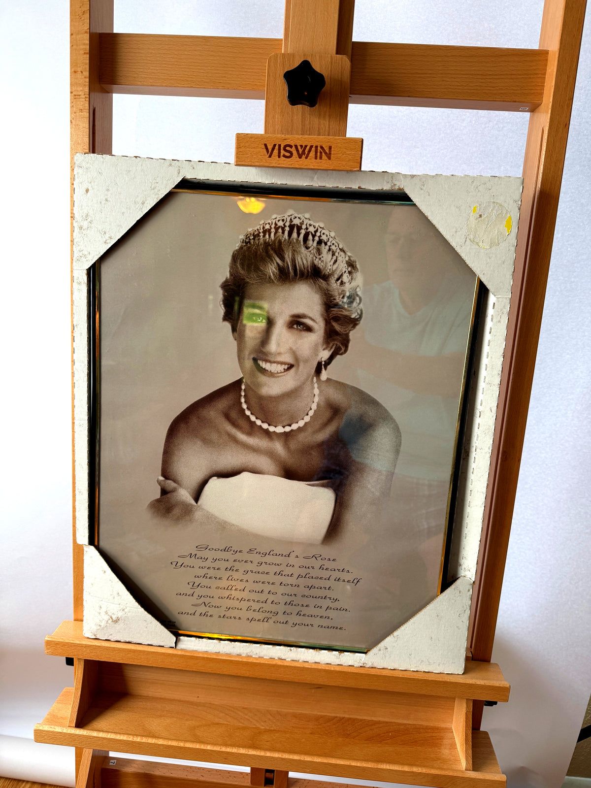 1997 Princess Diana Goodbye England's Rose memorial framed portrait — front view on an easel, straight on