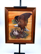 Robert Nipp The American Bald Eagle 1975 Bicentennial framed art — front view on a stand, wider shot