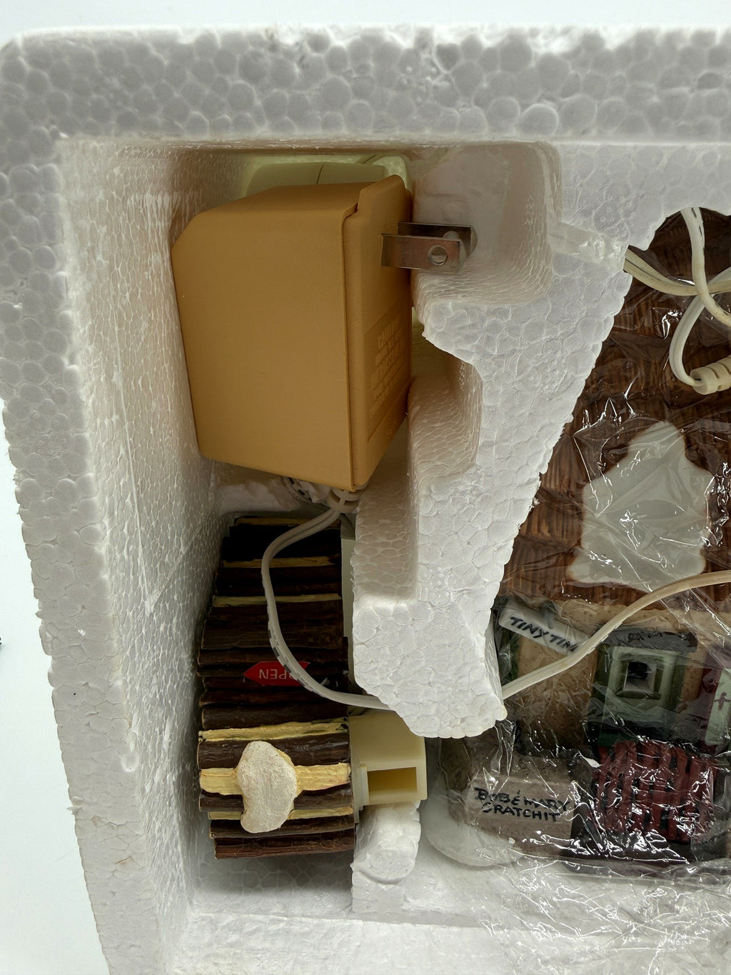 Department 56 Dickens' Village The Christmas Carol Cottage #58339 — the original Magic Smoke smoking unit and adapter in the packaging (functions untested)