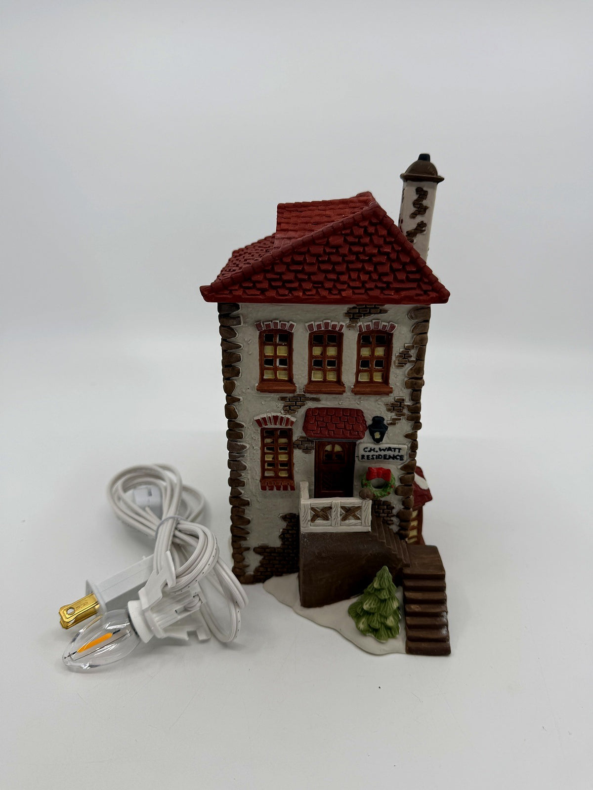 Department 56 Dickens' Village C. H. Watt Physician #5568-9 — front view with the new replacement light cord and bulb