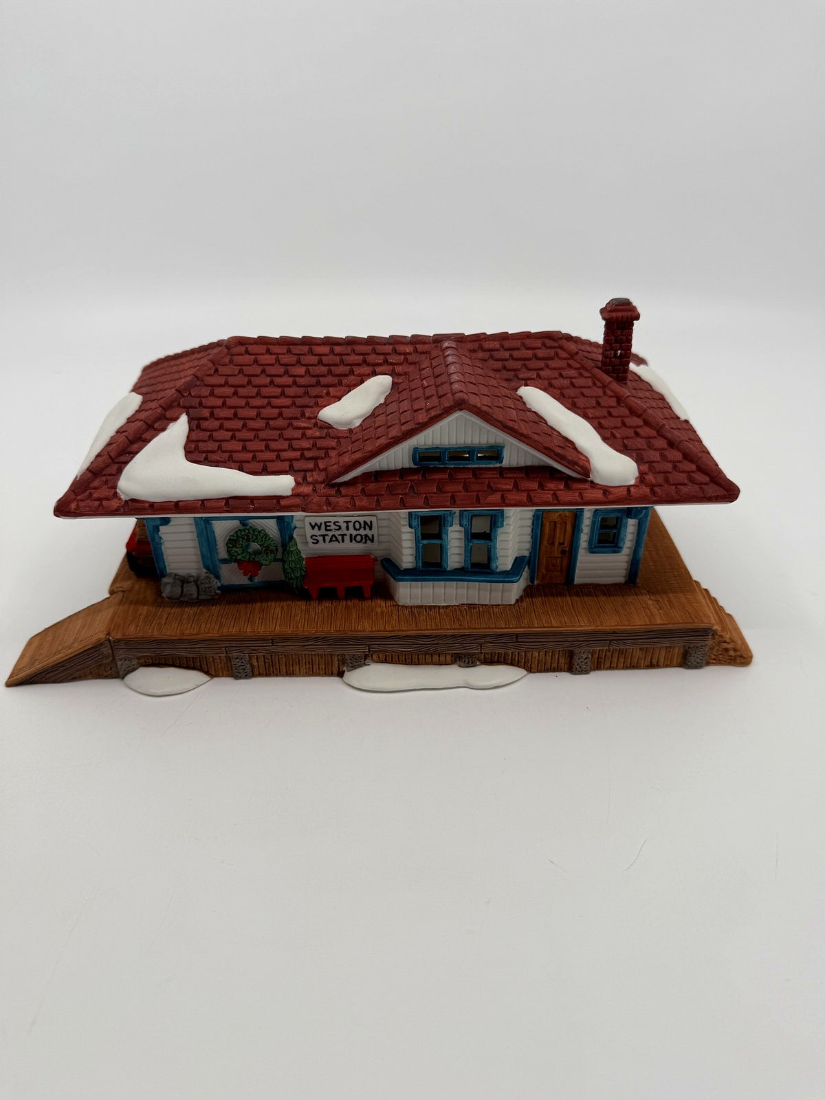 Department 56 New England Village Weston Train Station #5931-5 — front view showing the full platform