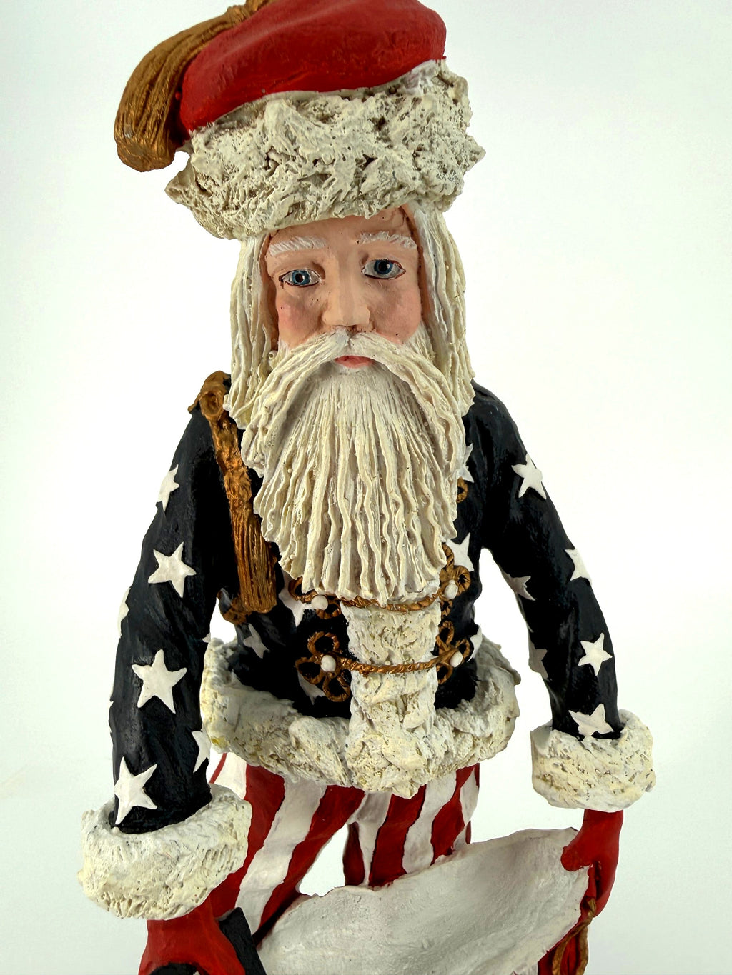 Duncan Royale Civil War Santa - close-up of the hand-painted face, blue eyes and long white beard