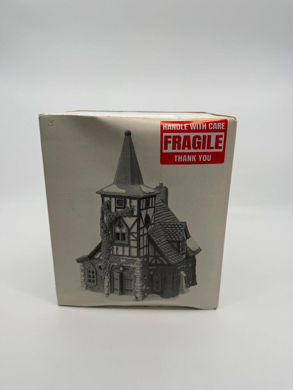 Department 56 Dickens' Village Old Michaelchurch 1992 lighted porcelain church — original Department 56 retail box, front