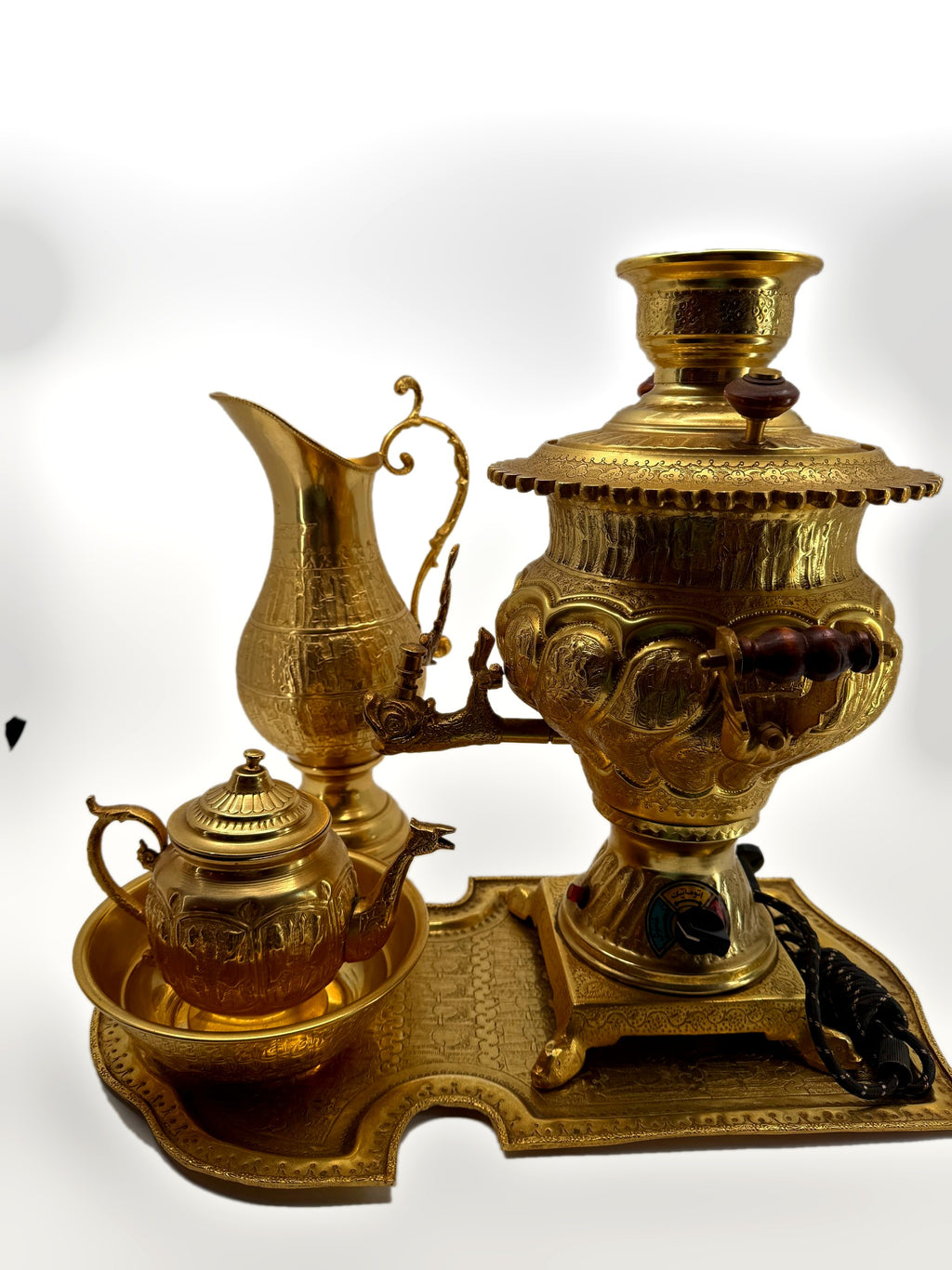 Set on tray – control dial with Persian-script markings and braided cord