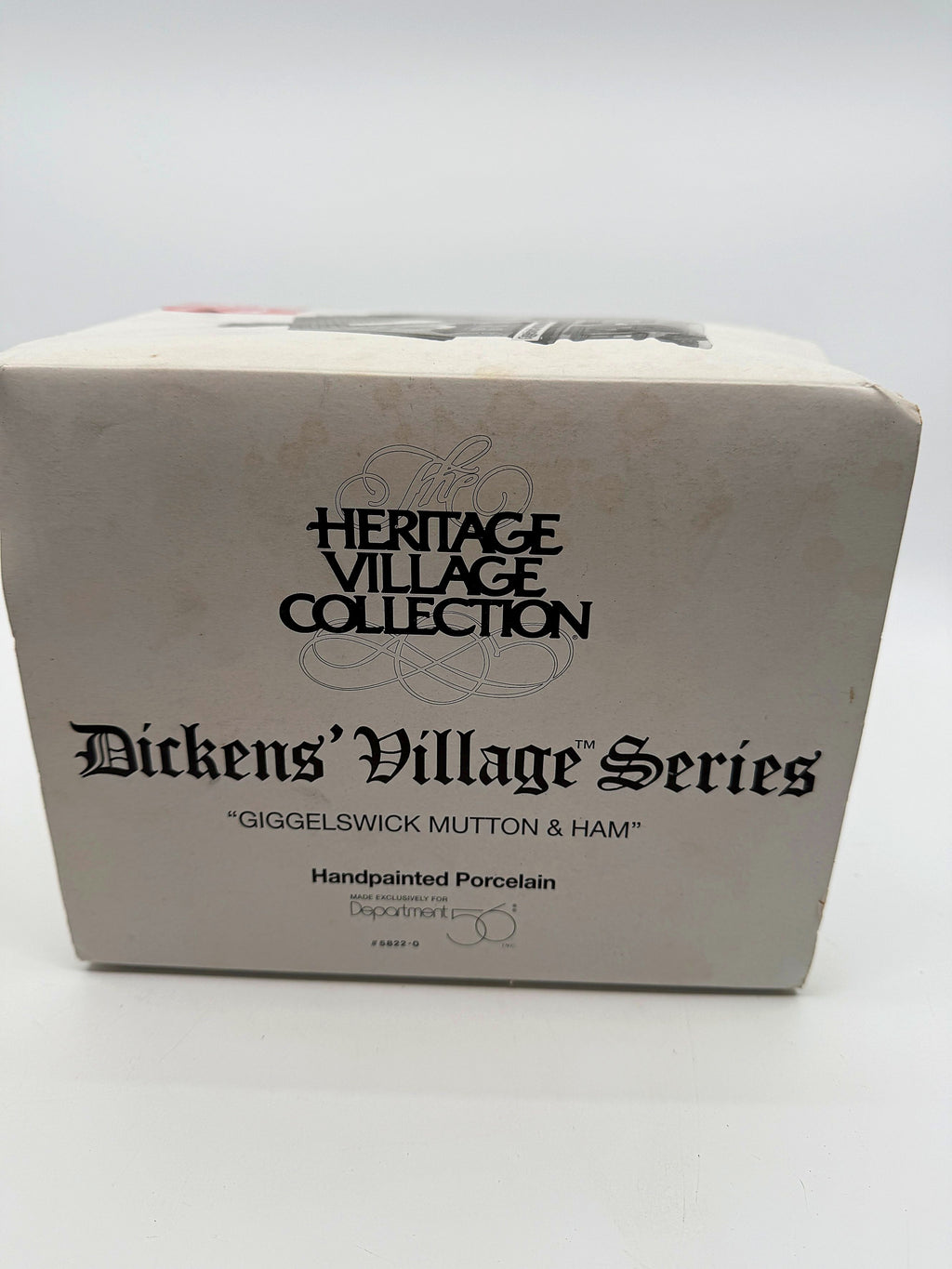 Original box end panel: Heritage Village Collection, Giggelswick Mutton & Ham, handpainted porcelain, 5822-0