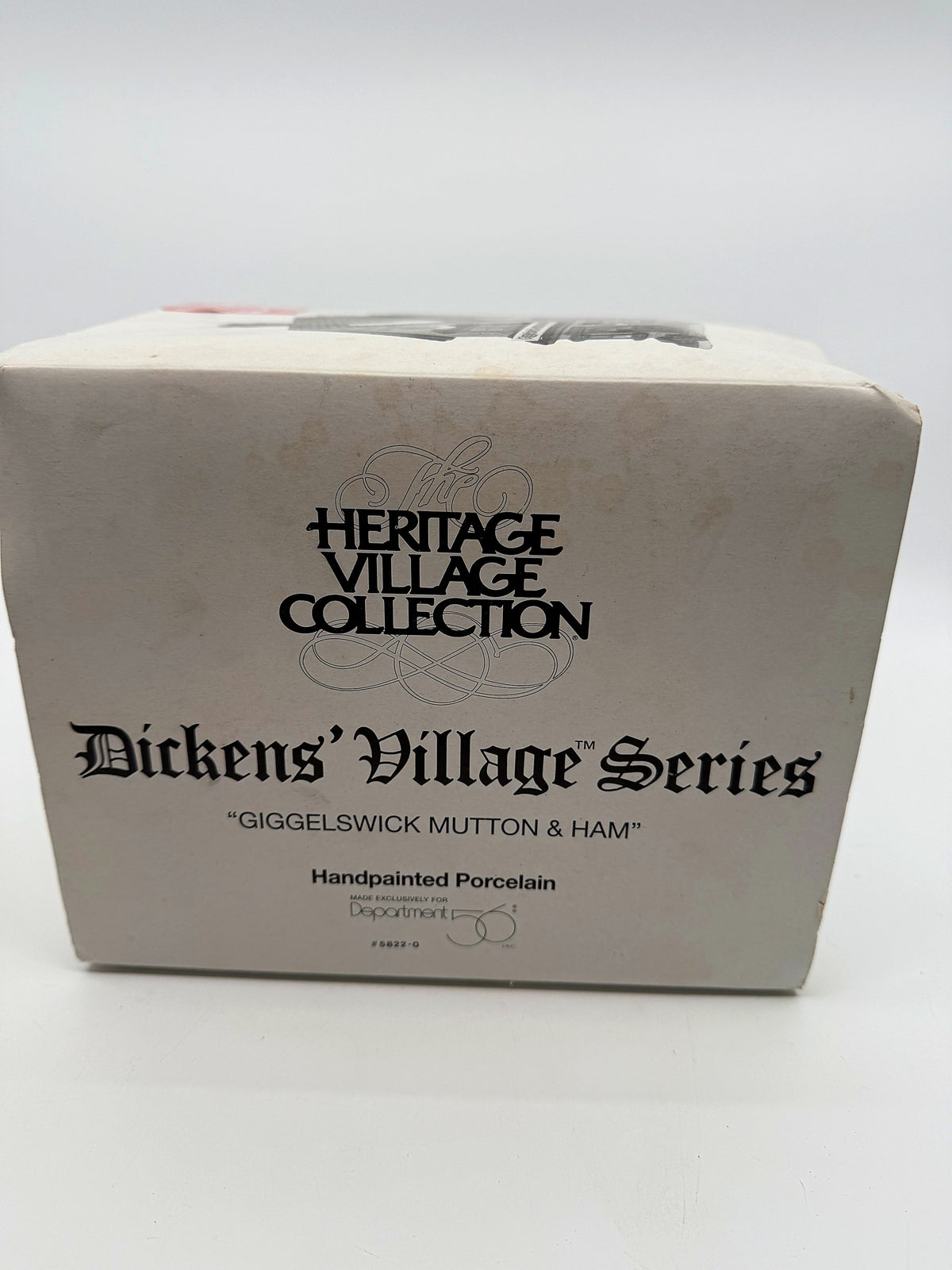 Original box end panel: Heritage Village Collection, Giggelswick Mutton & Ham, handpainted porcelain, 5822-0