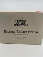 Department 56 Dickens' Village Old Michaelchurch 1992 lighted porcelain church — original retail box side showing item #5562-0