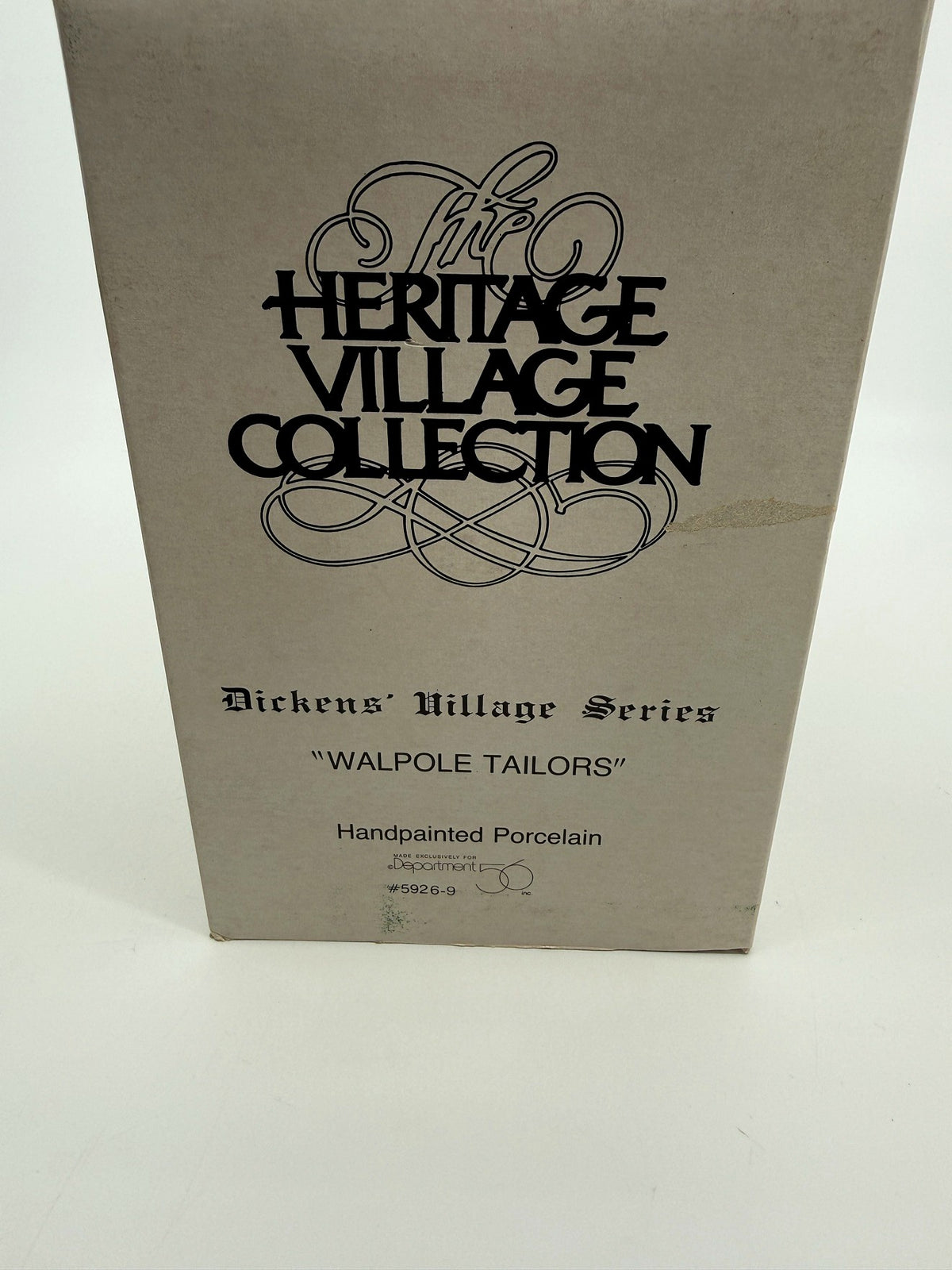 Department 56 Dickens' Village Walpole Tailors #5926-9 — original box end: Heritage Village Collection, Dickens' Village Series, Walpole Tailors, #5926-9