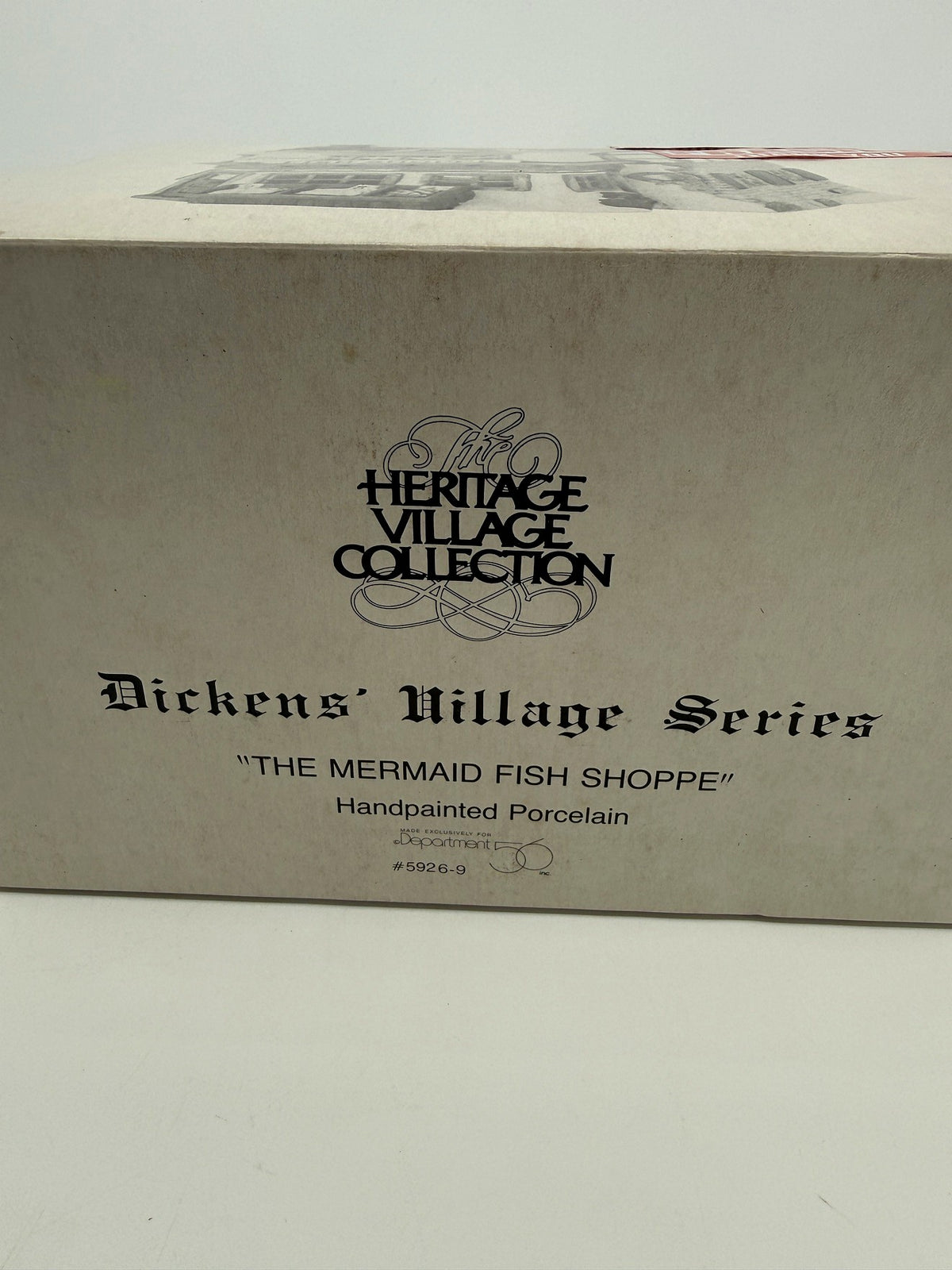 Department 56 Dickens' Village The Mermaid Fish Shoppe #5926-9 — original box end: Heritage Village Collection, Dickens' Village Series, #5926-9