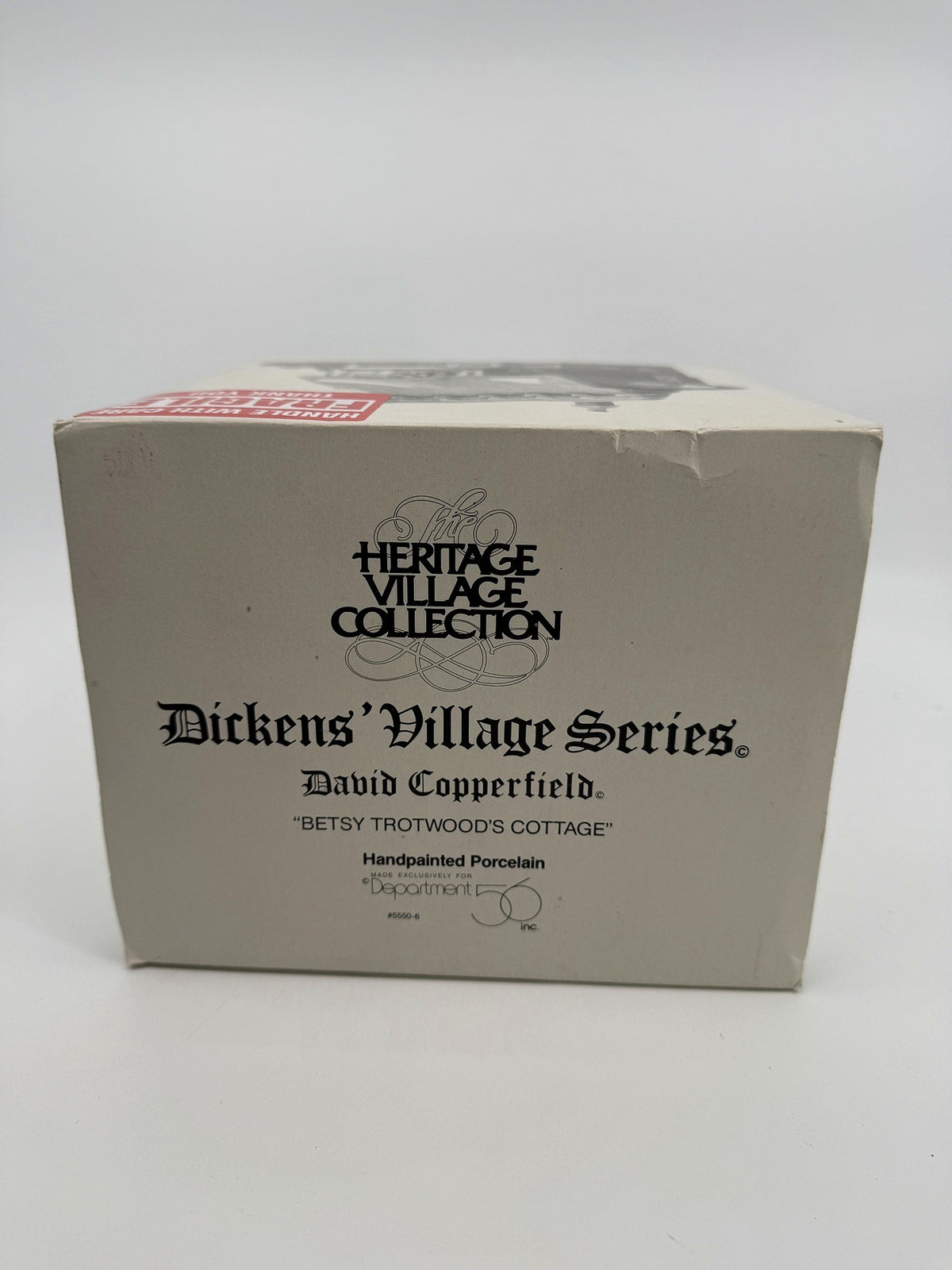 Department 56 Dickens' Village Betsy Trotwood's Cottage #5550-6, David Copperfield — original box end: Heritage Village Collection, Dickens' Village Series, David Copperfield, #5550-6