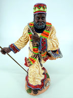 Front view of the 1995 Duncan Collection African American Santa — 12-inch limited edition figurine, cream robe, jeweled crown and decorated staff
