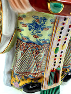 Vintage Chinese porcelain Lu Xing prosperity god statue, Taiwan — detail: robe hem mountain-and-wave pattern