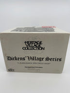 Department 56 Dickens' Village T. Puddlewick Spectacle Shop #58334 — original box end: Heritage Village Collection, Dickens' Village Series, T. Puddlewick Spectacle Shop