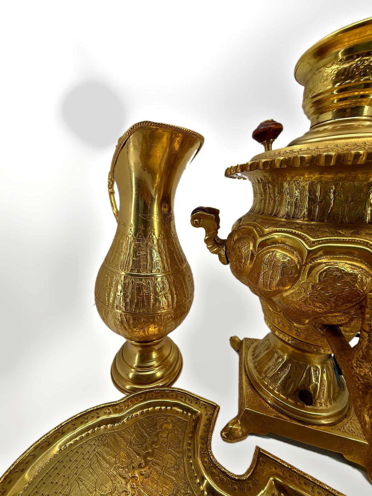 Pitcher and samovar mid-section – engraved pitcher neck and samovar body