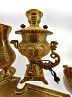 Samovar front close-up – dragon-head spigot and paw feet