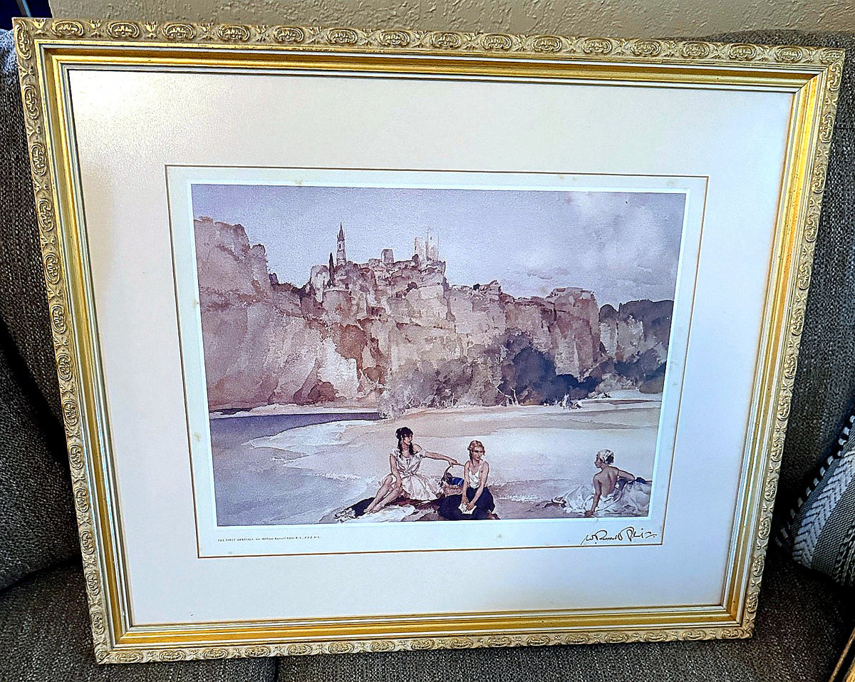 Sir William Russell Flint “The First Arrivals” framed print — front view at a slight angle