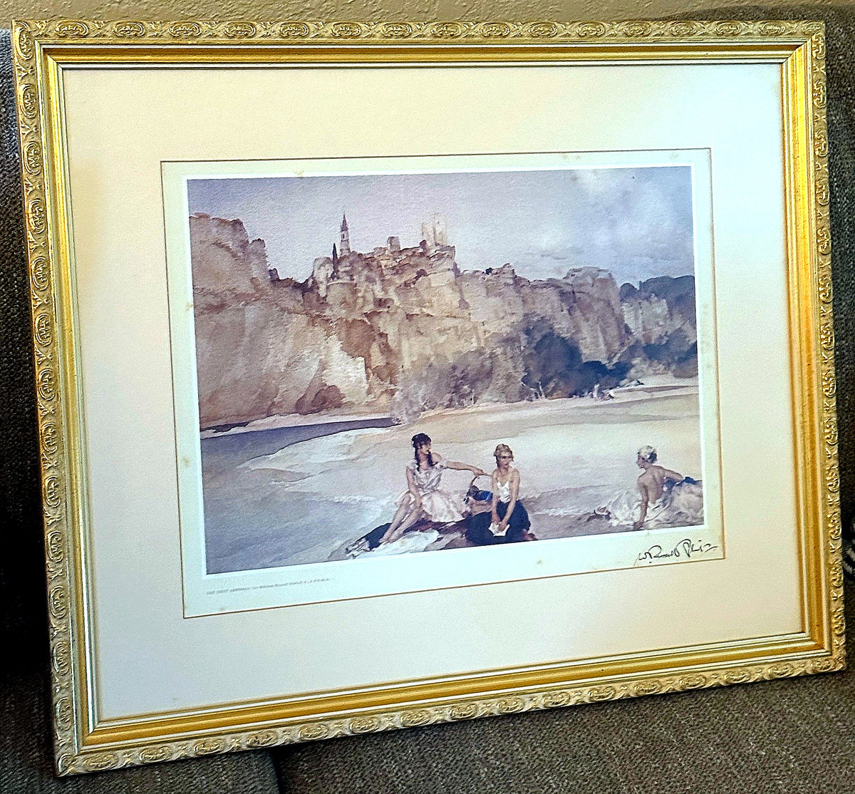 Sir William Russell Flint “The First Arrivals” framed reproduction print — front view