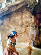 Sir William Russell Flint The Wishing Well framed art print — close-up detail of the woman in her blue headscarf