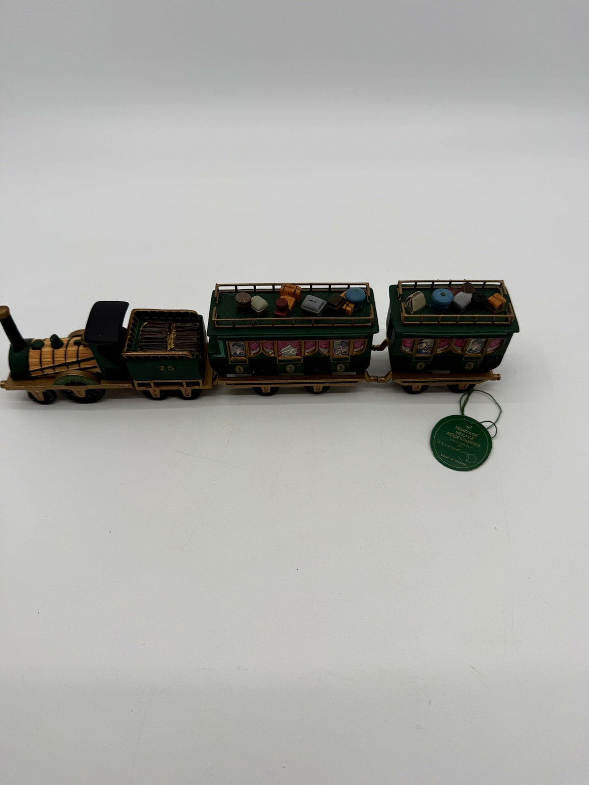 Department 56 Dickens' Village The Flying Scot Train, set of 4 - complete train, angled view showing the locomotive, tender and both coaches