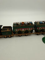 Department 56 Dickens' Village The Flying Scot Train, set of 4 - tender and the first passenger coach marked 1-2-3, showing the painted passengers and roof-rack luggage