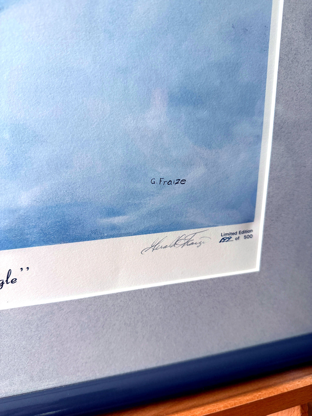 Gerald Fraize Screaming Eagle signed and numbered print, 199 of 500 — close-up of the lower right margin — signature and numbering