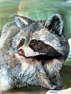 Gerald Fraize Snow In The Smokies signed and numbered print, 698 of 750 — extreme close-up of the raccoon's face